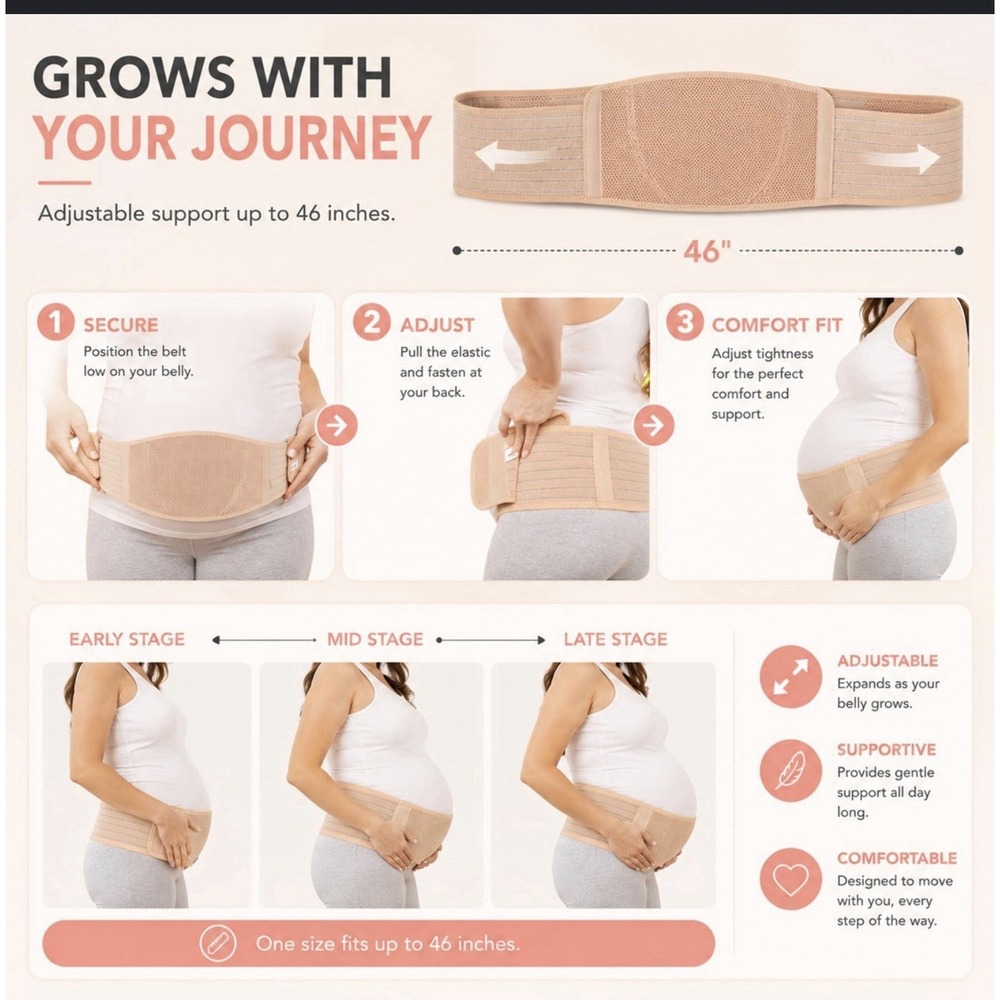 AZMED Maternity Belt Pregnancy Belly Band Back Support Adjustable Beige New